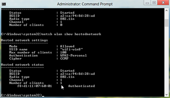 netsh wlan show hostednetwork